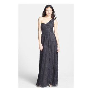 $360 Amsale One-Shoulder Lace ONE SHOULDER Gown Dress Pewter CHARCOAL 8